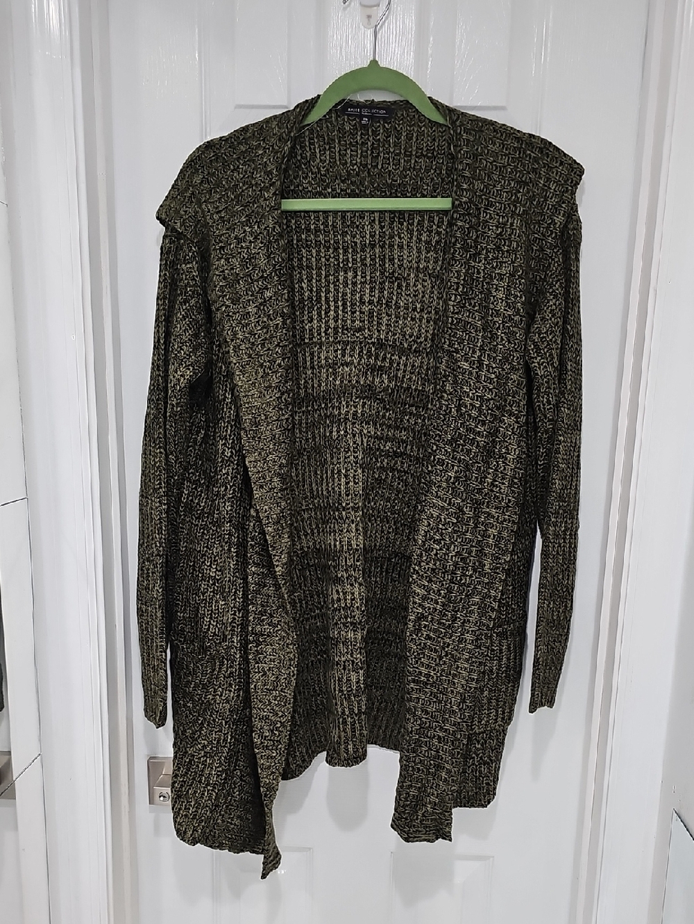 Open-Front Hooded Knit Cardigan Sweater - Olive Green